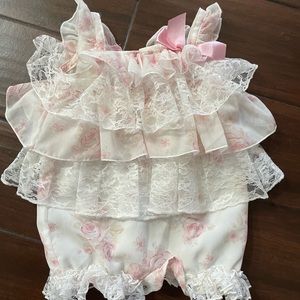 Floral and lace baby girl romper